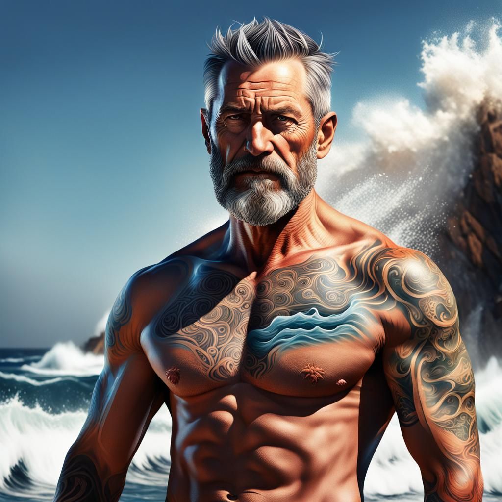 Hyperrealistic Portrait of Man on Beach