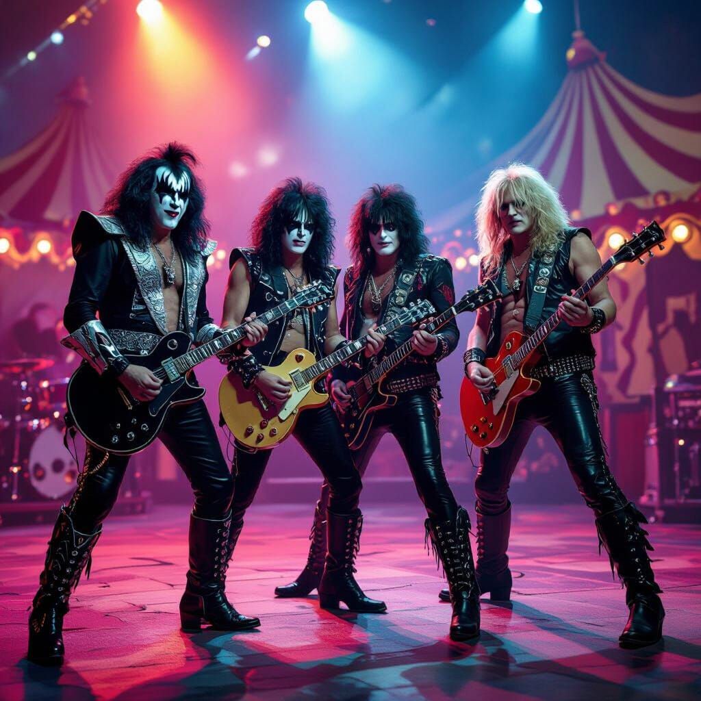 Kiss Band in 90s Carnival: A Rock Aesthetic