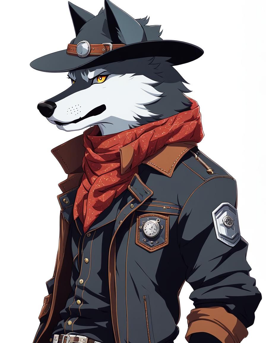 Fierce Anime Wolf Cowboy Full Body Portrait