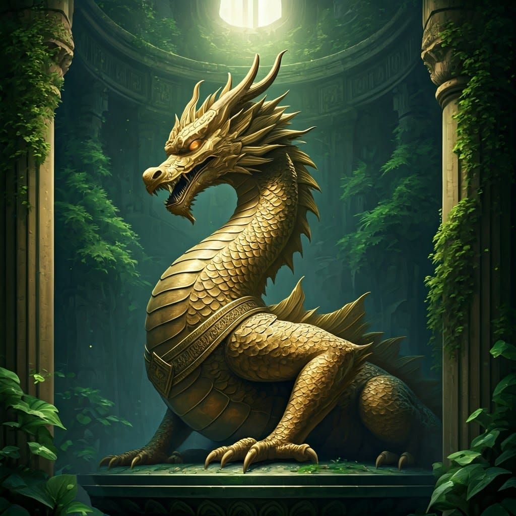 Golden Dragon Statue Awakens in Ancient Temple