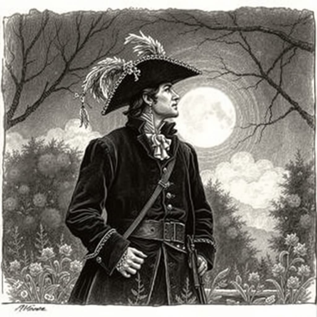 Moonlit Musketeer in Dreamy Rococo Garden