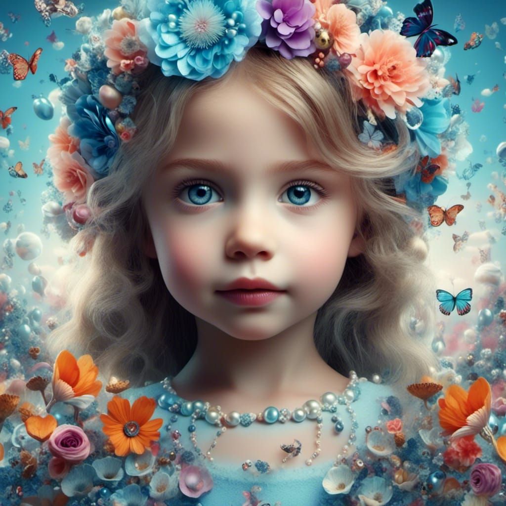 3D Portrait of Girl with Fantasy Floral Background