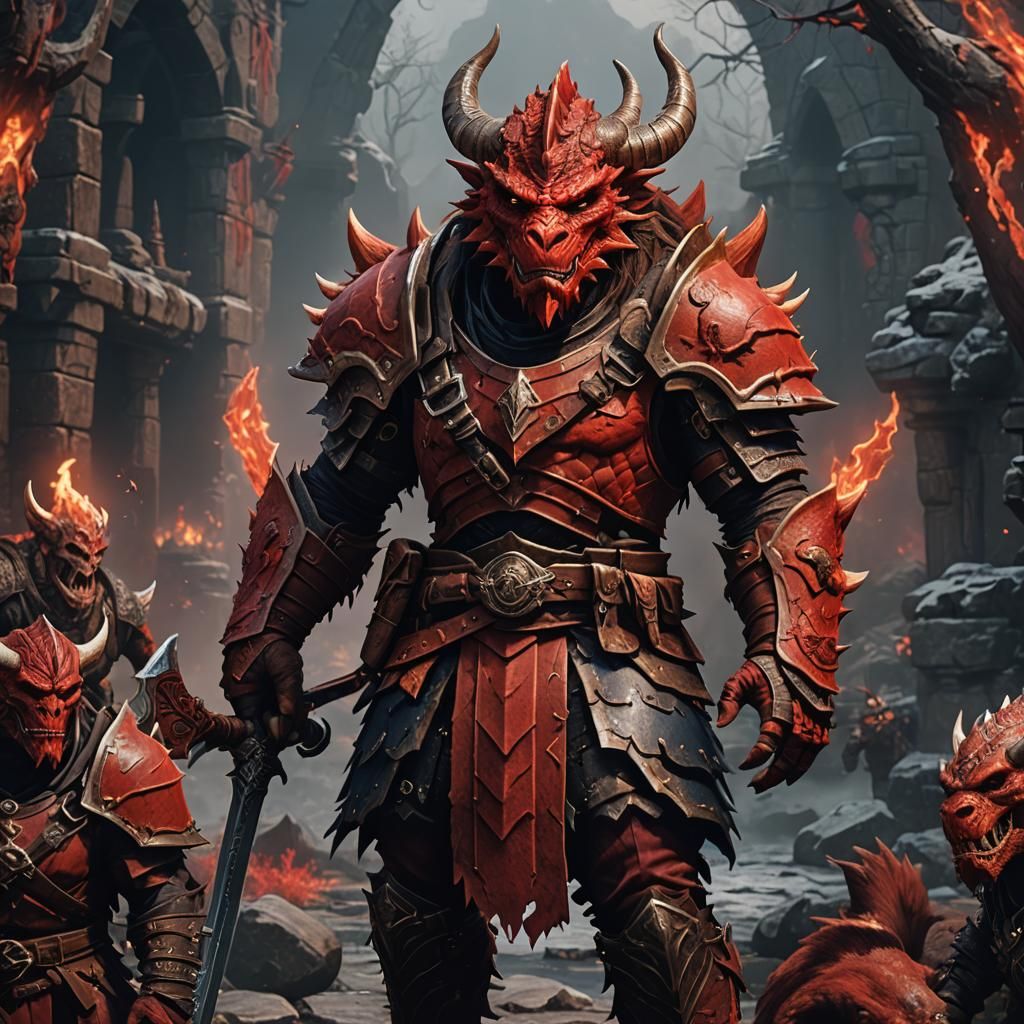 Red Dragonborn Barbarian Fantasy Art