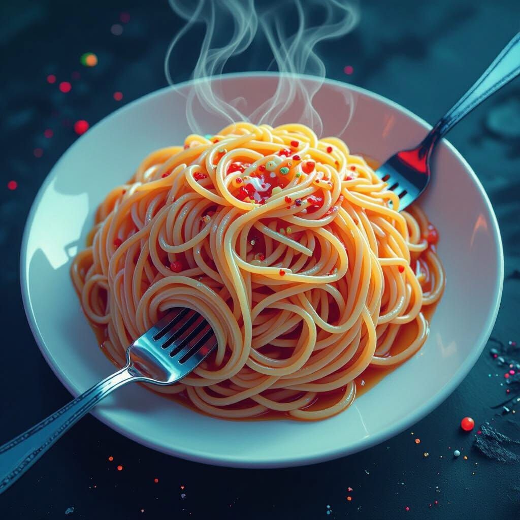 Brain Spaghetti: A Surreal Ramen Dish in Neon Colors