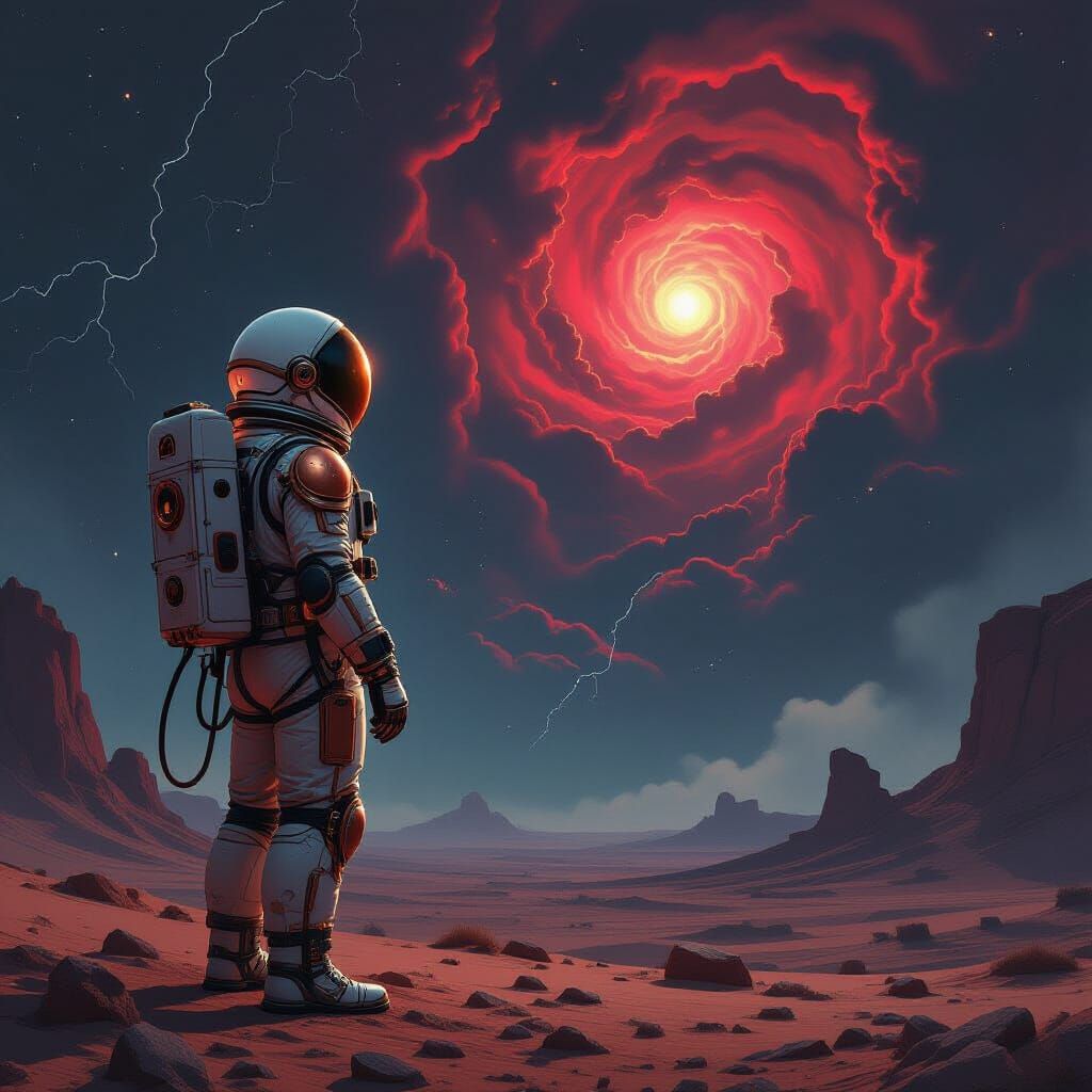 Astronaut on Alien Planet in Gothic Style