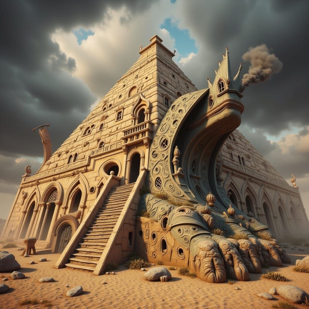 Cartoon Sphinx and Pyramid in Burton Style