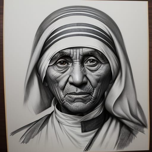 Mother Teresa Charcoal Drawing