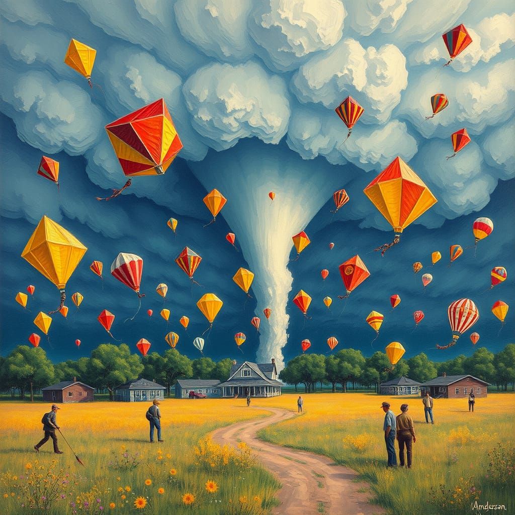 Whimsical Kites Danced by a Tornado in a Dreamlike Wes Ander...