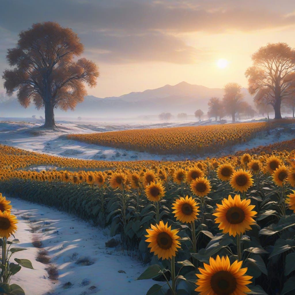 Sunflowers Meet Snow: A Fantasy Concept Art Piece