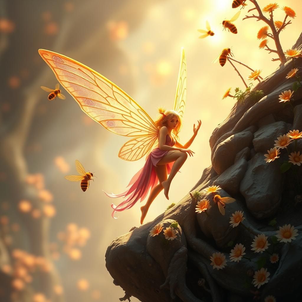 Fairy and Bees in a Detailed Matte Painting