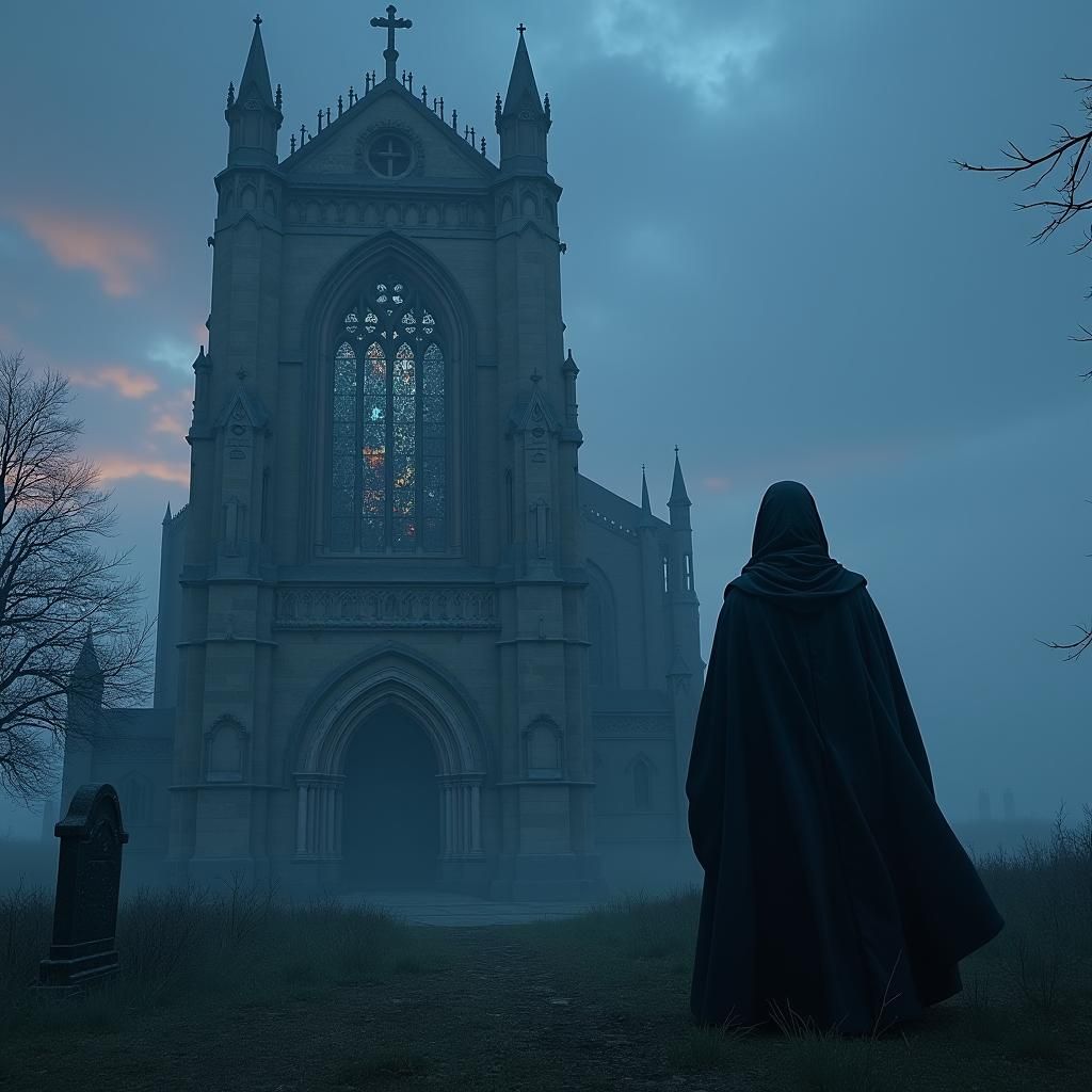 Gothic Church in Misty Medieval UK Landscape