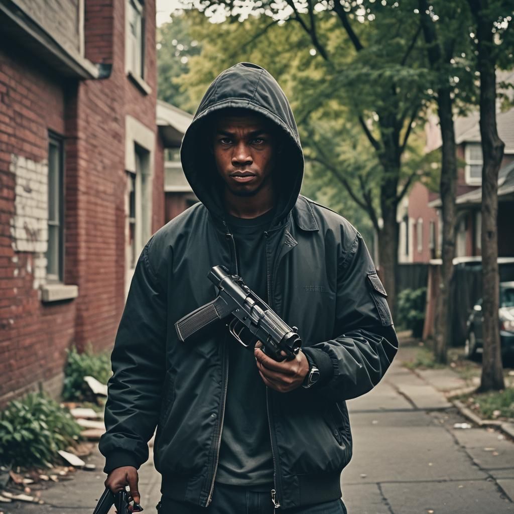 Dramatic Film Still of Person in Neighborhood