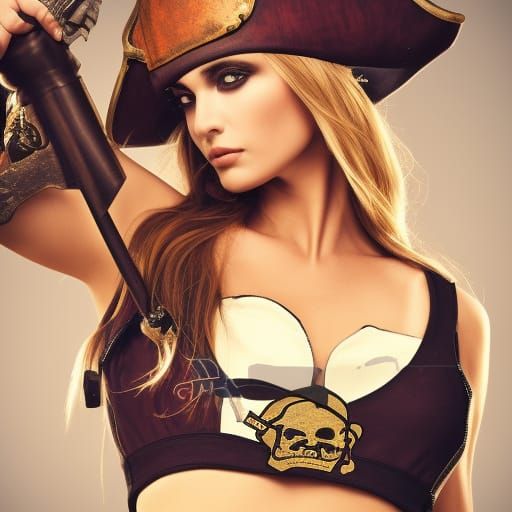 Pirate Woman Portrait with Gun and Sword
