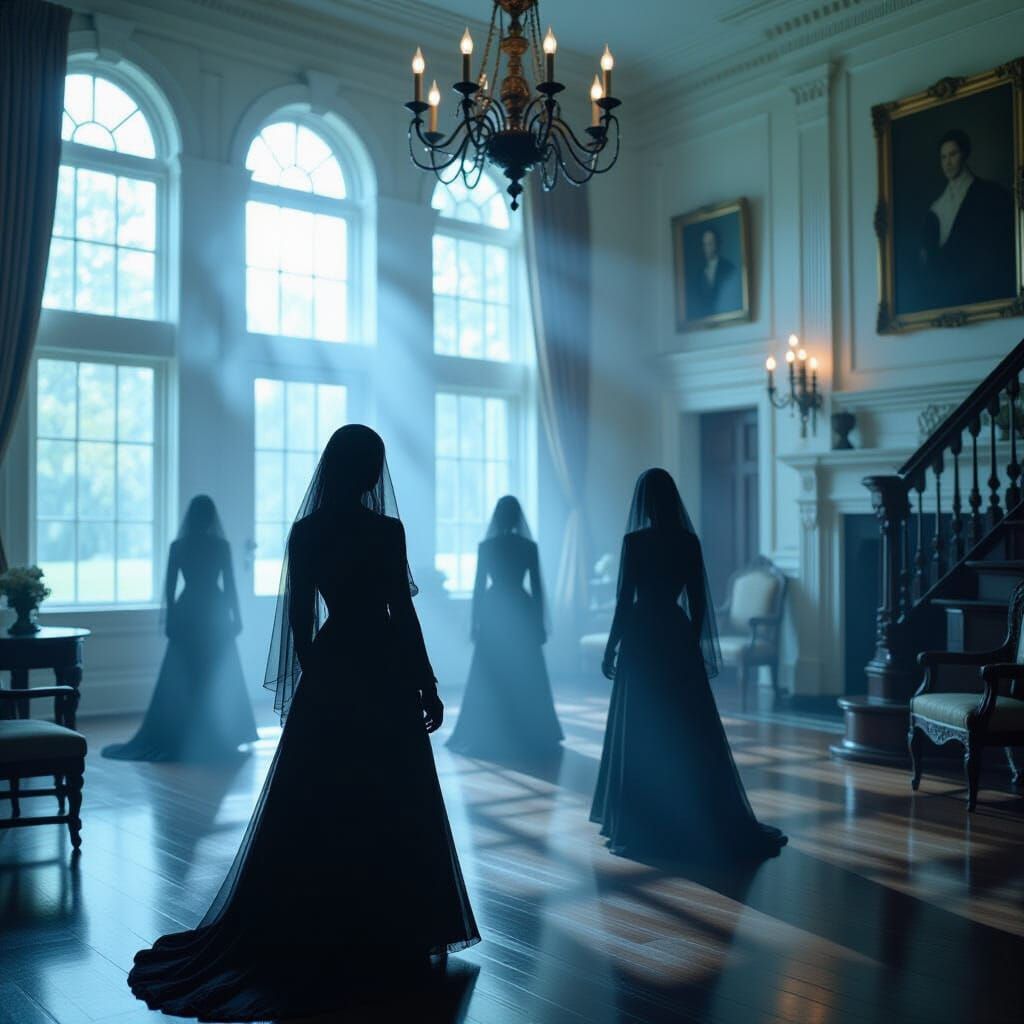 Southern Plantation Mansion with Black Ghosts