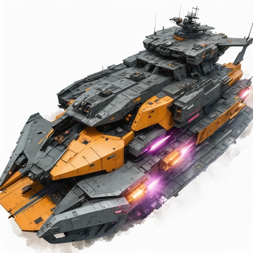 Futuristic Mobile Battleship Concept Art in Anime Style