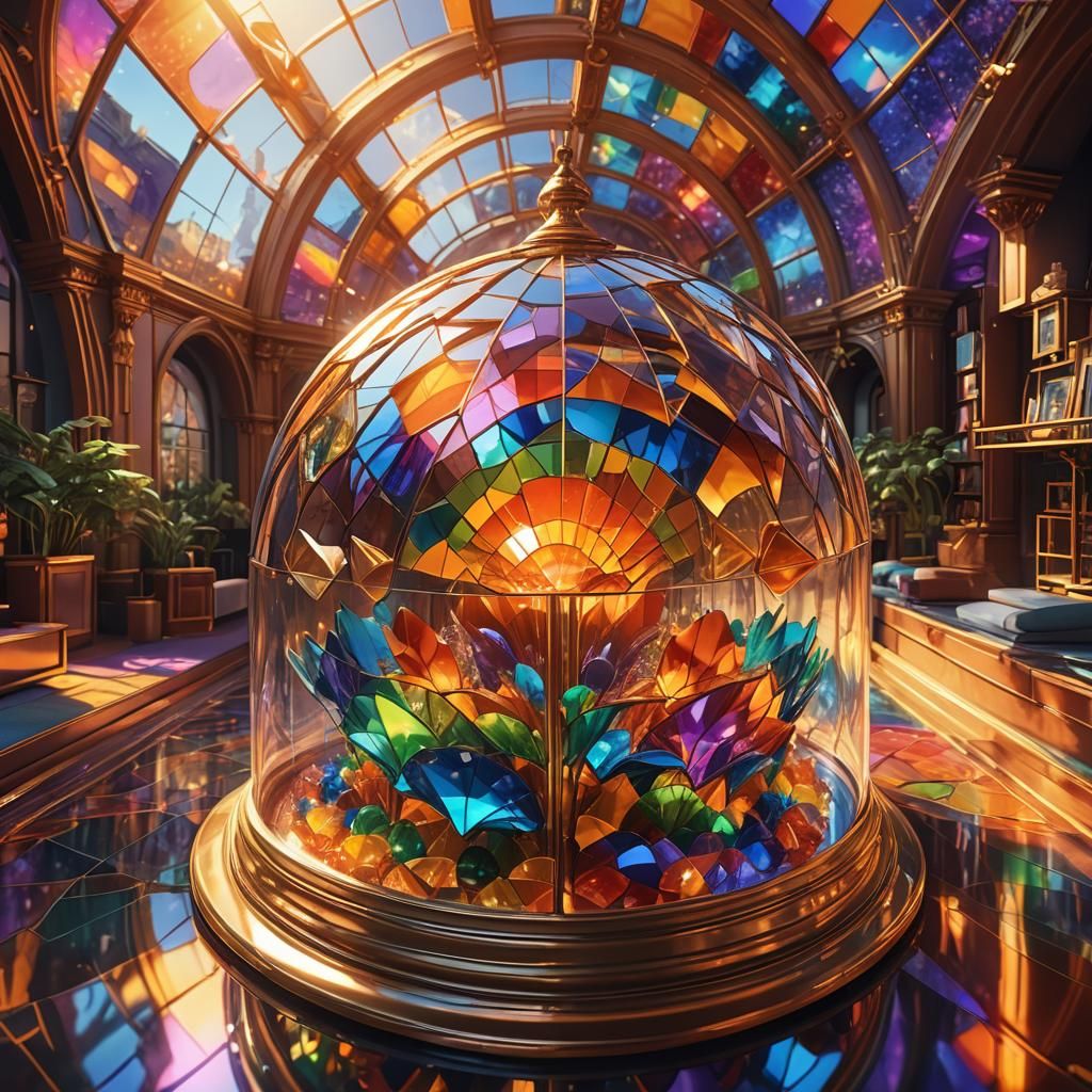 Orange Under Rainbow Glass Dome: Digital Art