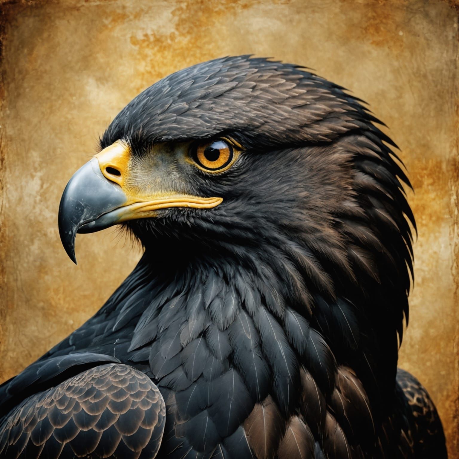 Photorealistic Black Eagle in Klimt-Inspired Style