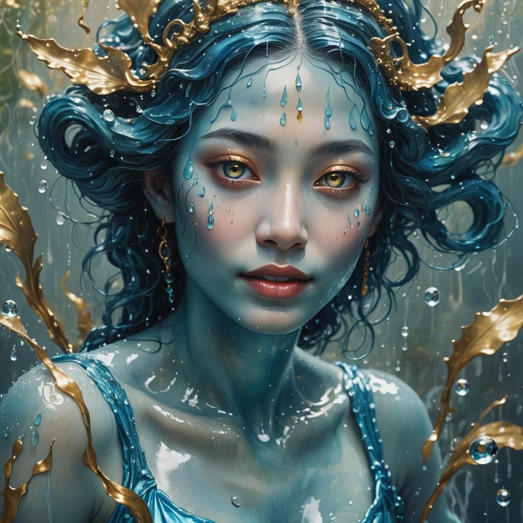 Blue Water Nymph in Surrealist Style
