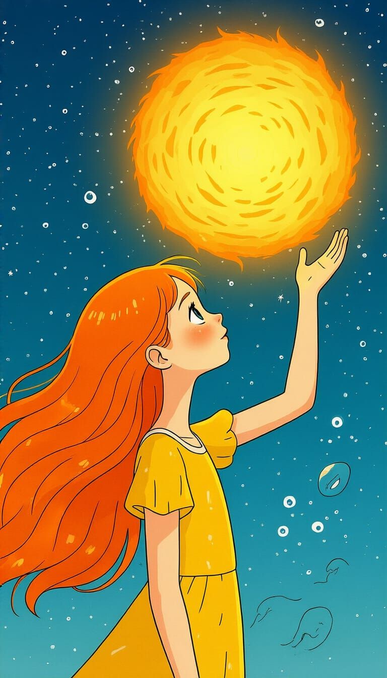 Two Girls Wielding Fire and Water in Space