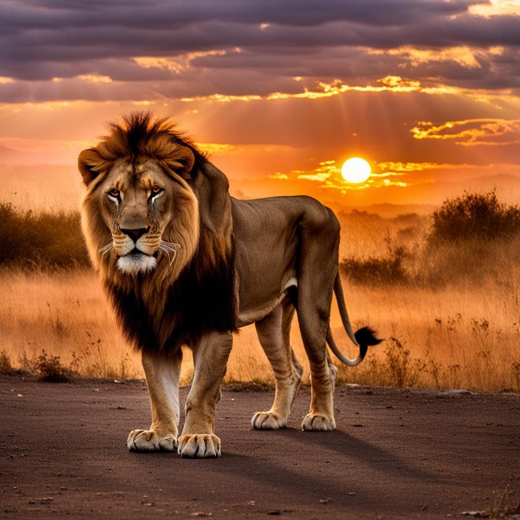 Lion Silhouette at Sunset