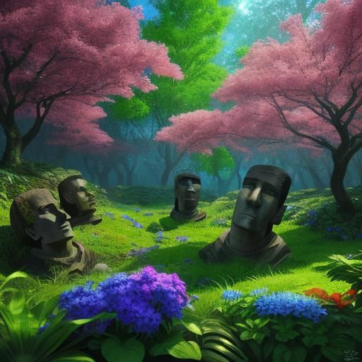 Easter Island Heads in Vibrant Fauvist Earth Art