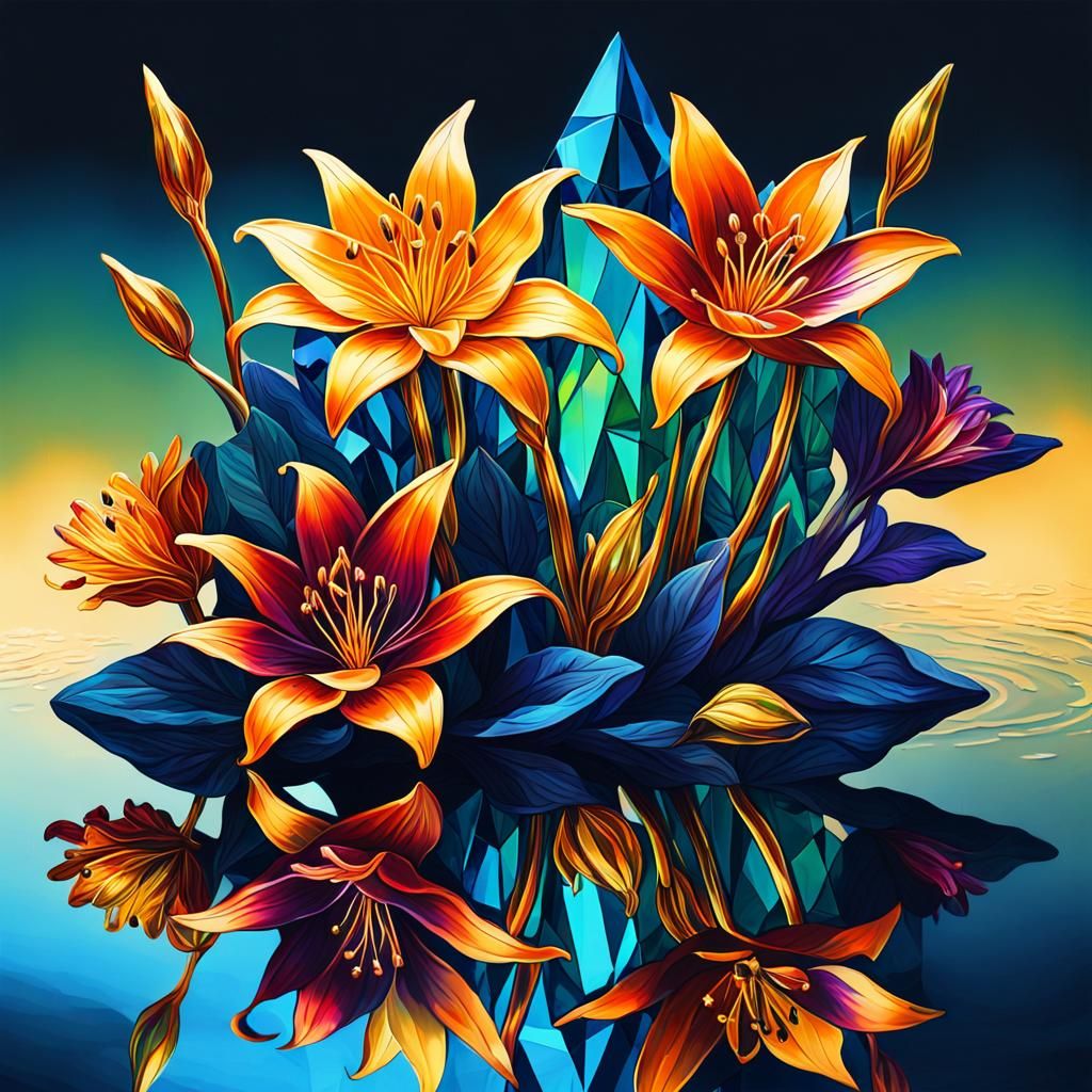 Bioluminescent Lilies Painting with Crystal Effects