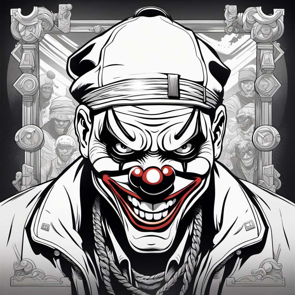 Menacing Clown Rapper in Line Art Style