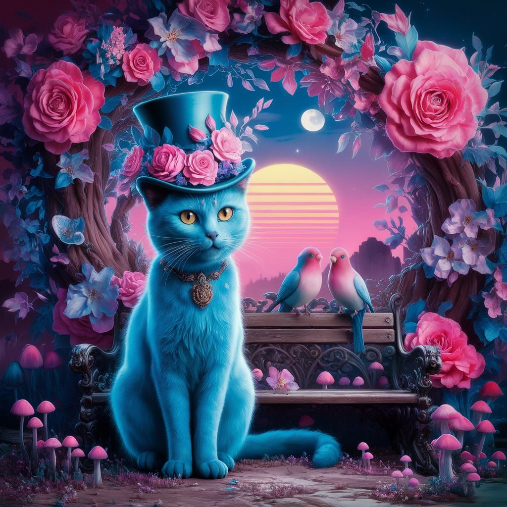 Blue Cat in Top Hat: A Fantastical Matte Painting