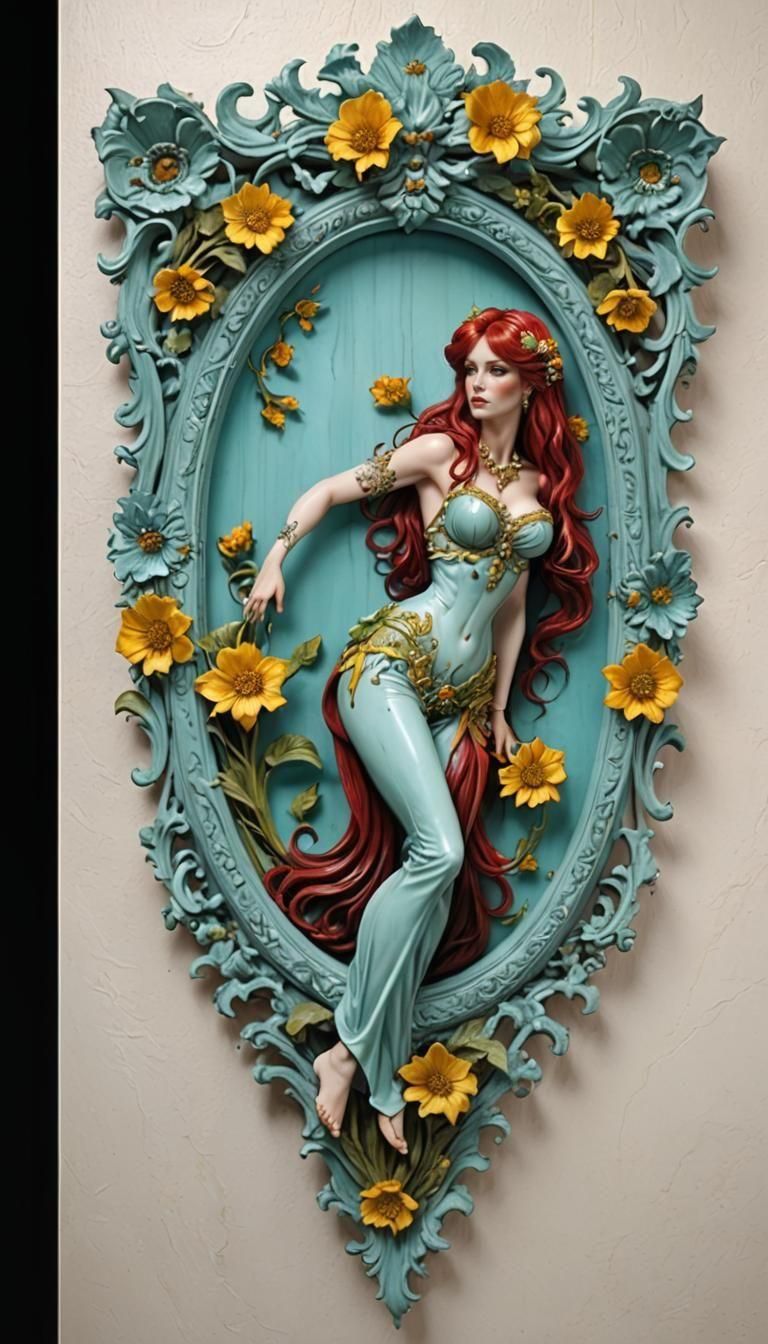 Ornate Wood Frame Portrait with Red Hair