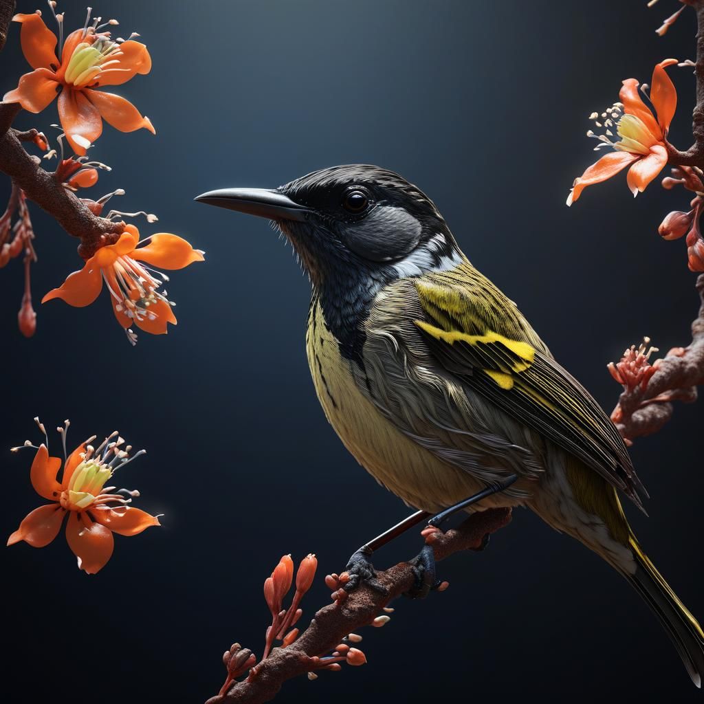 Honeyeater at a Bloom in Cinematic Lighting