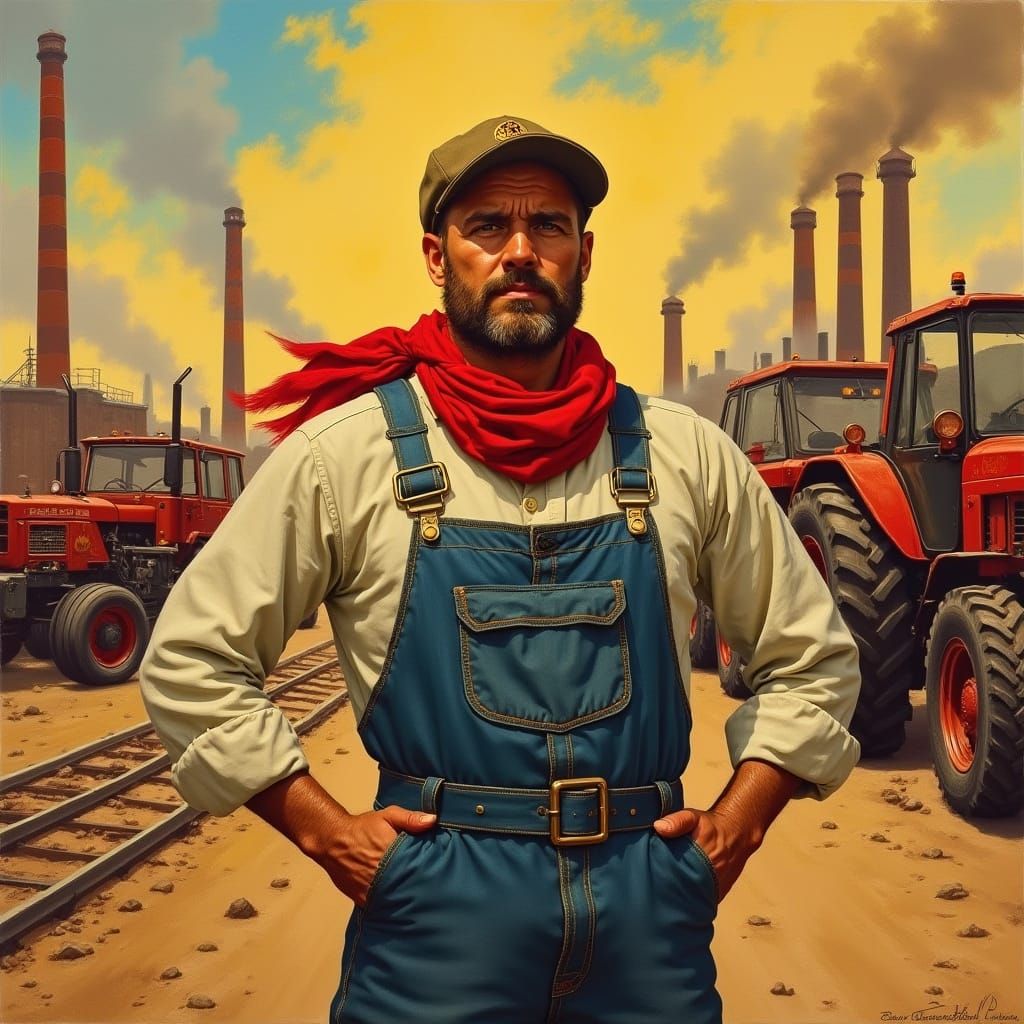 Strong Worker in Soviet Realism Style