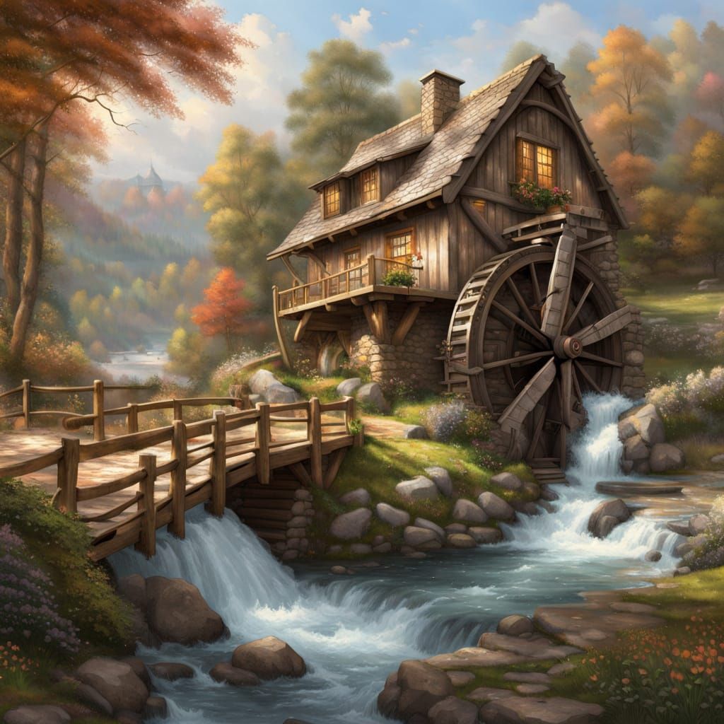 Whimsical Waterwheel in Woodsy Oasis
