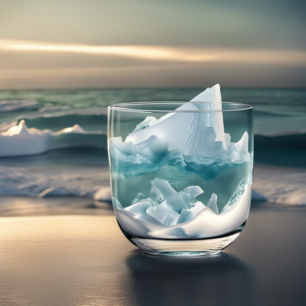 Ocean Waves and Icebergs in Glass Cup