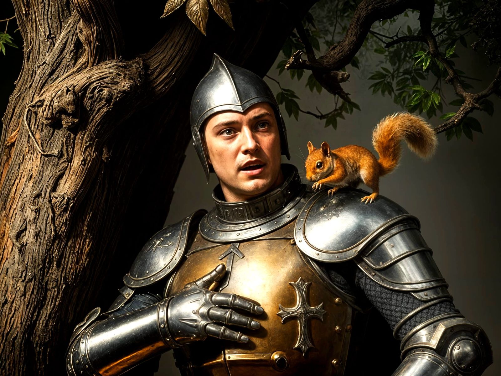 Knight Surprised by Squirrel in Renaissance Style