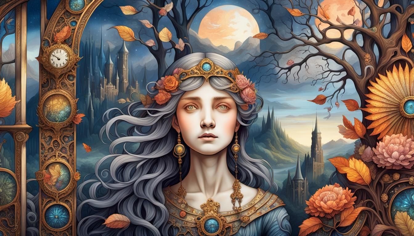 Baroque Clockwork City with Mythical Creatures