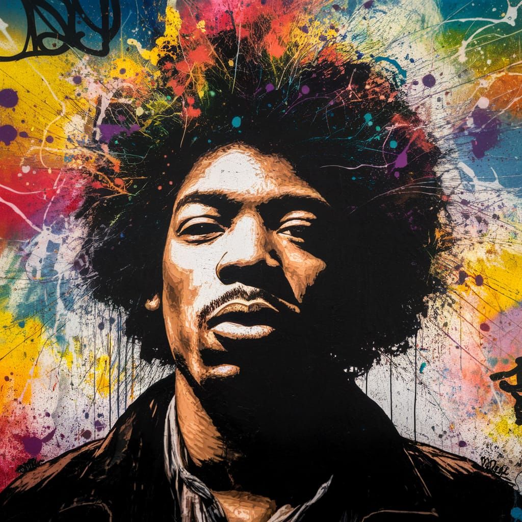 Jimi Hendrix Graffiti Portrait in Vibrant New Jersey Wall Ar...