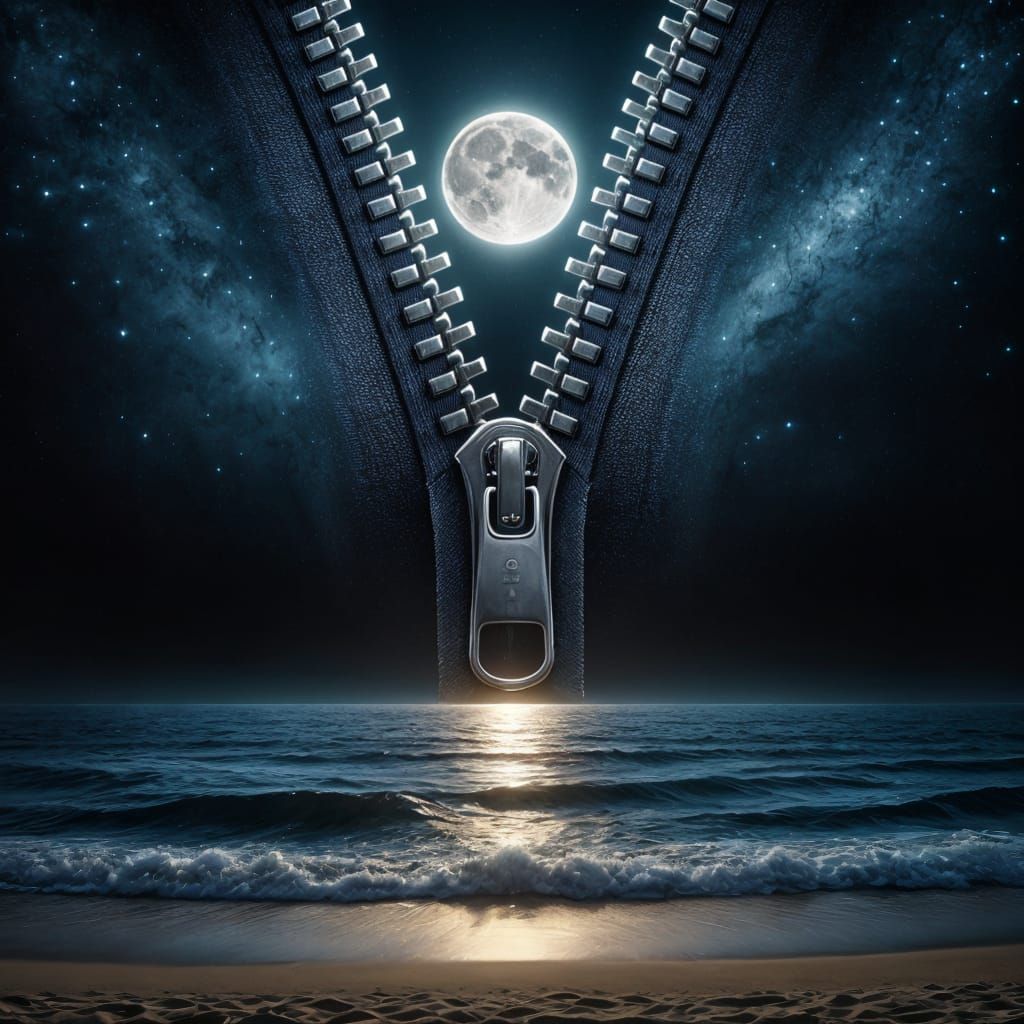 Moonlit Ocean Divided by Zipper in Digital Painting