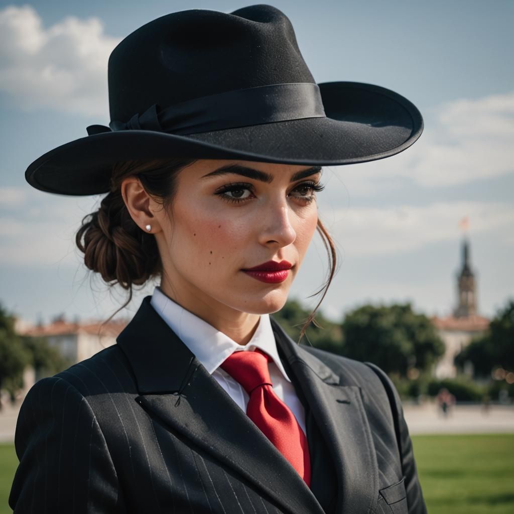 Elegant Spanish Woman in Pinstripe Suit: Professional Photo