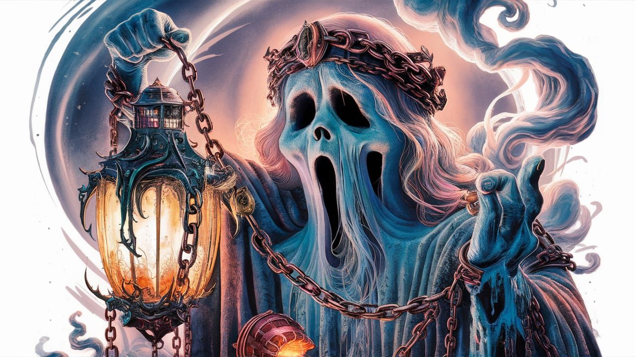 Ethereal Ghost with Spectral Lantern in Watercolor Style