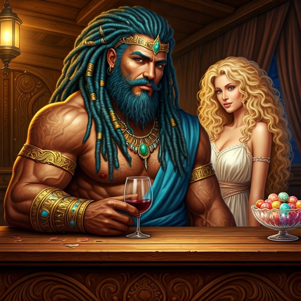 Regal Warrior King with Vibrant Dreadlocks and Majestic Tiar...