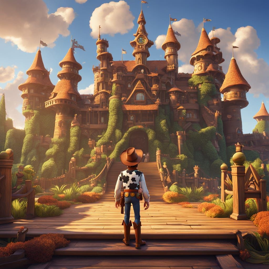 Woody from Toy Story in a Fantastical Castle