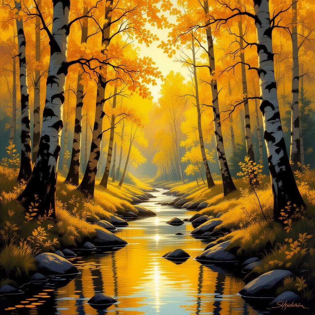 Sun-Drenched Forest in Impressionistic Style