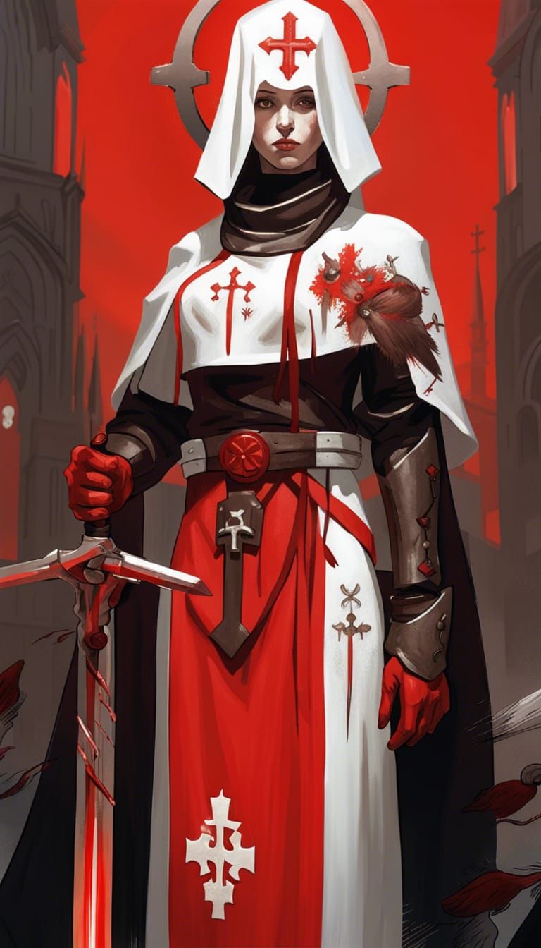 Nun in Combat Armor with Energized Sword