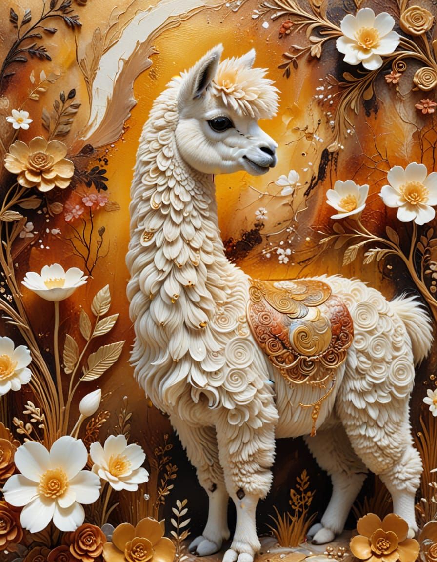 Surreal Alpaca and Duckling in Abstract Expressionism