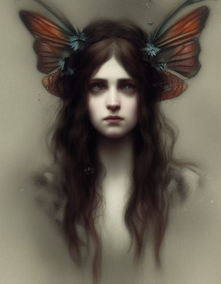 Victorian fairy art pre raphaelite dark creepy portrait, head and shoulders, a masterpiece, 8k resolution, dark fantasy...