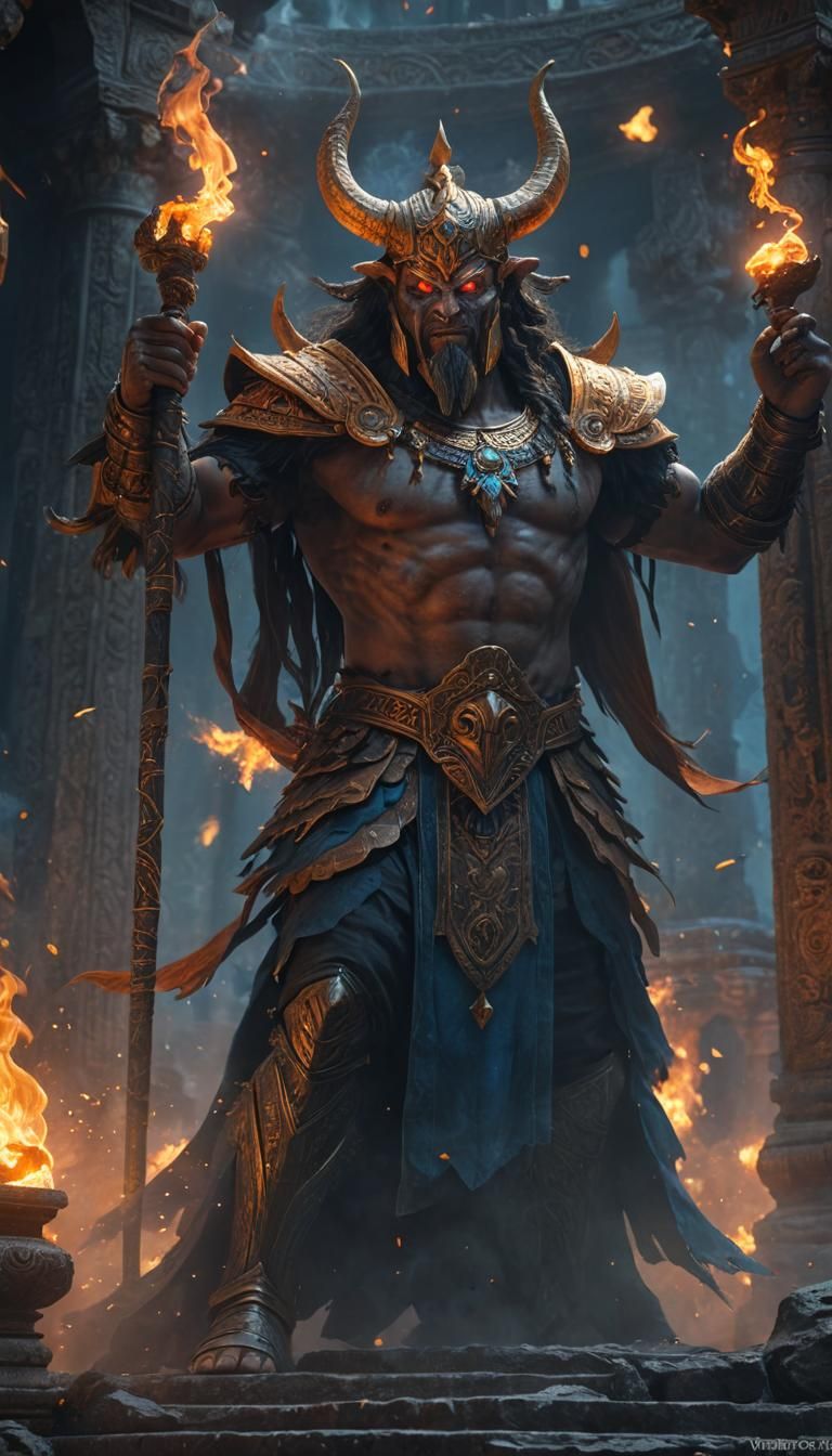 Ravan Conjuring Spells in Ancient Temple