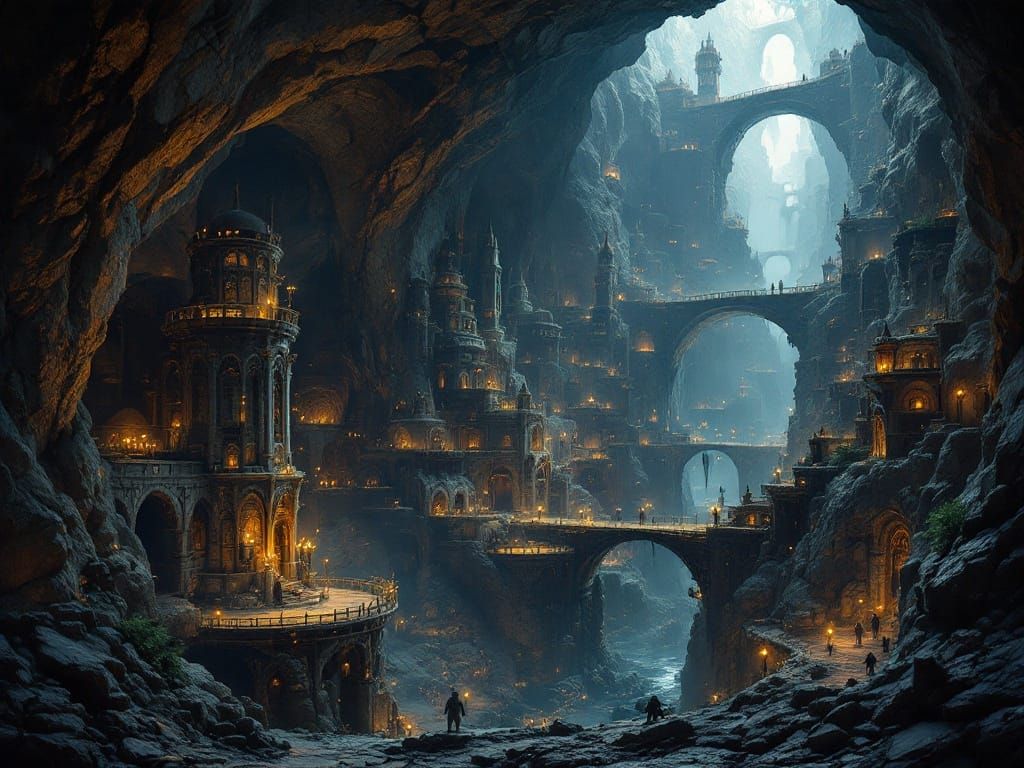 Majestic Dwarven City in a Rugged Mountain