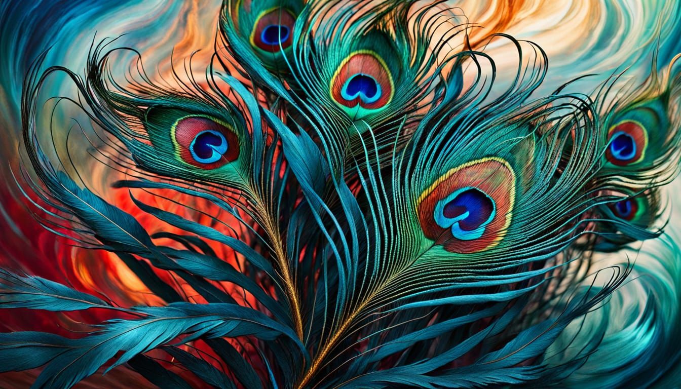 Surreal Peacock Feathers in Salvador Dali Style