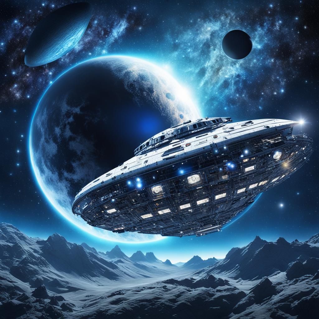 Photorealistic Spaceship Soaring Through Cosmic Fantasy