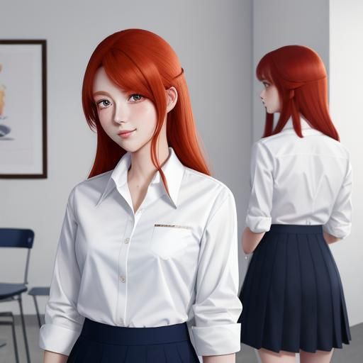 Redhead Girl Blushing: Manga-Style Anime Art